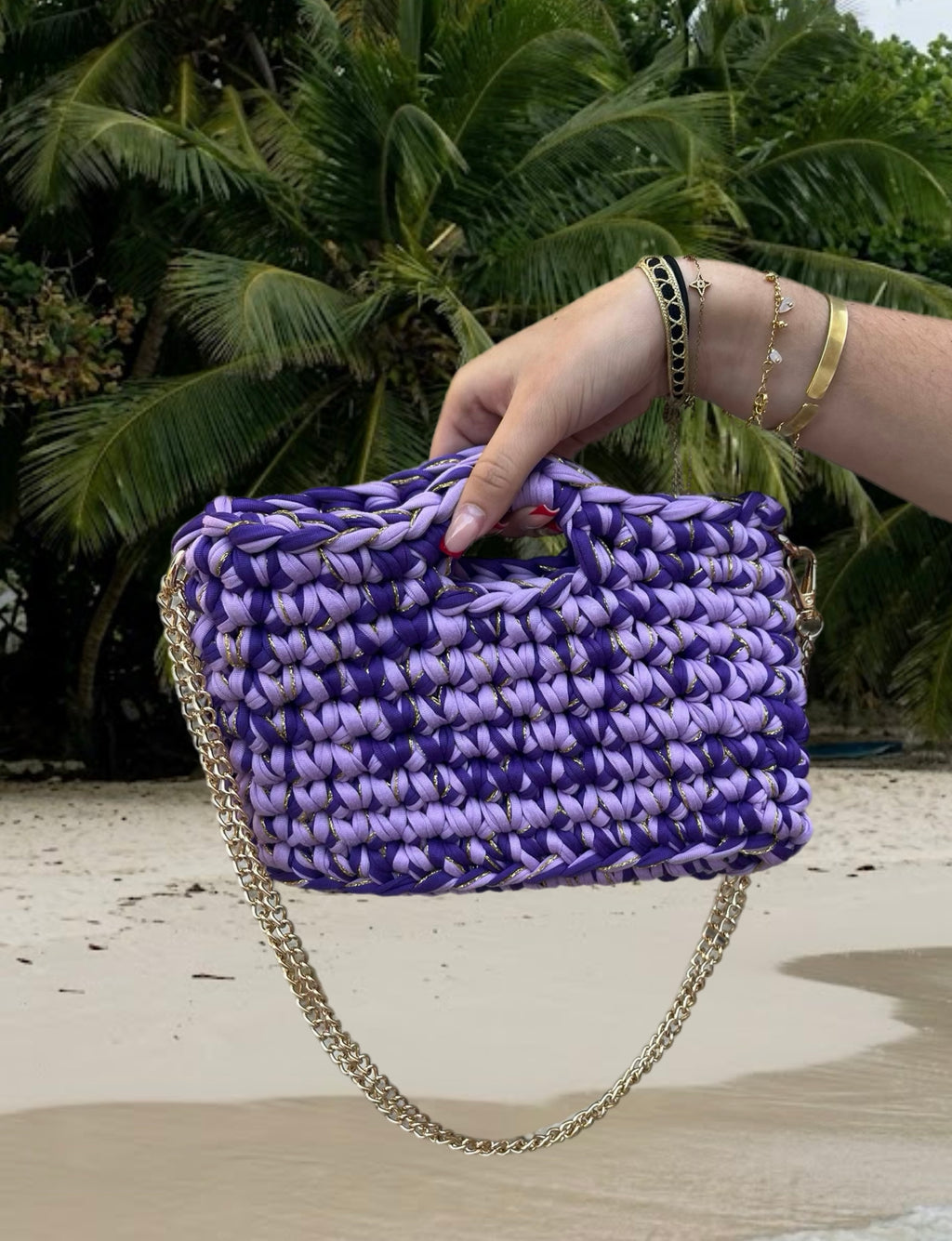 Sac capri lila et doré