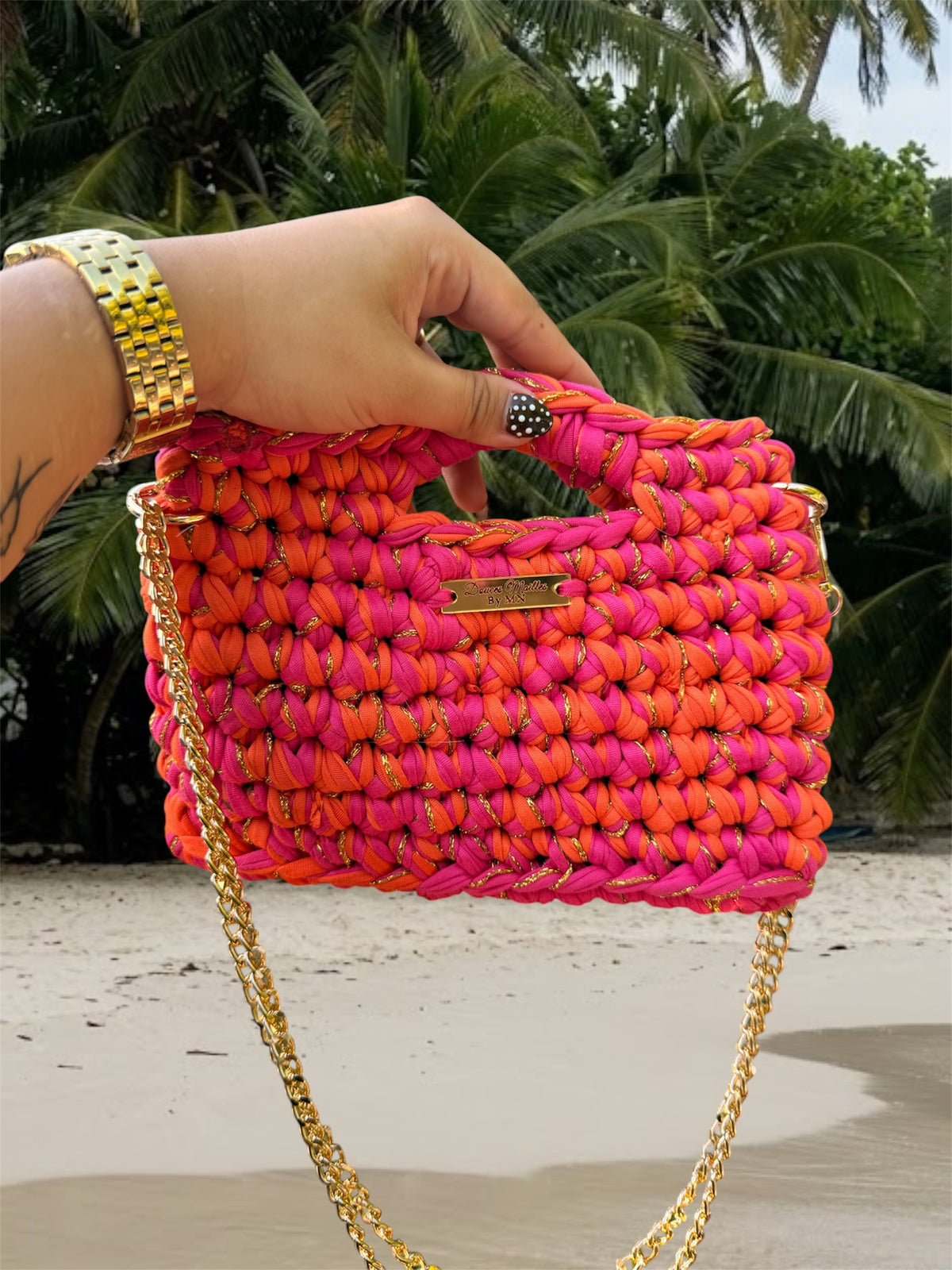 Sac Capri rose et orange en crochet fait main