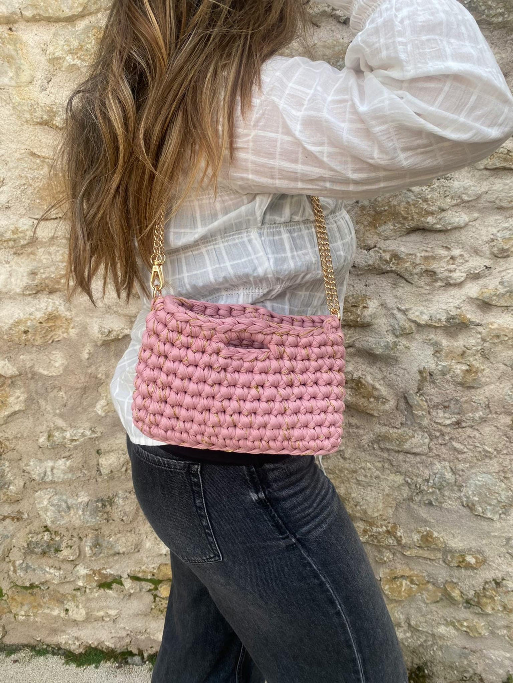 Sac Capri rose pale et doré